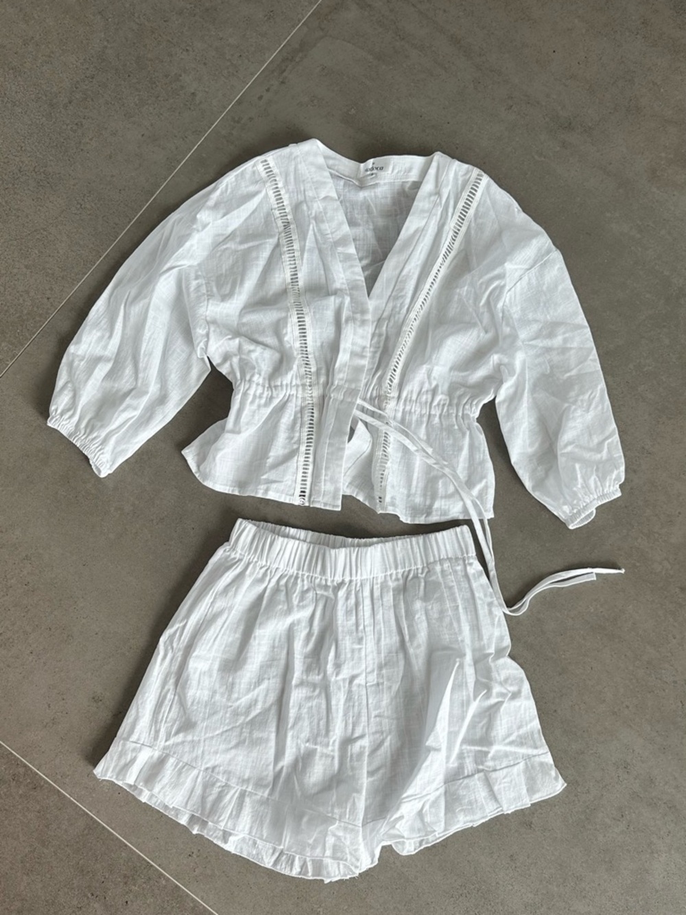 White Women's Linen-Blend Wrap Top - Lightweight Summer Layer